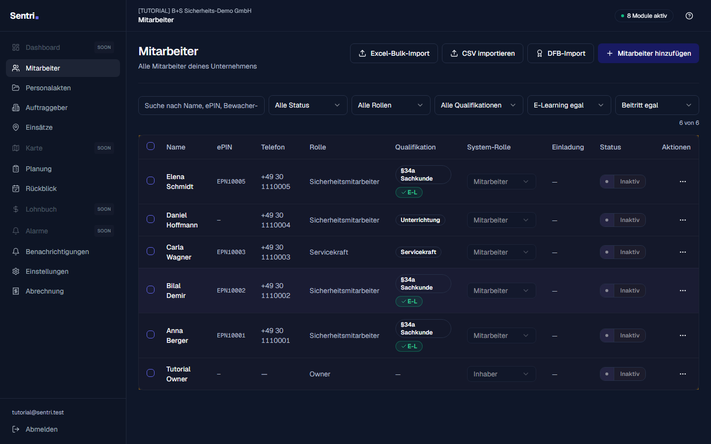 Mitarbeiter Liste Startseite