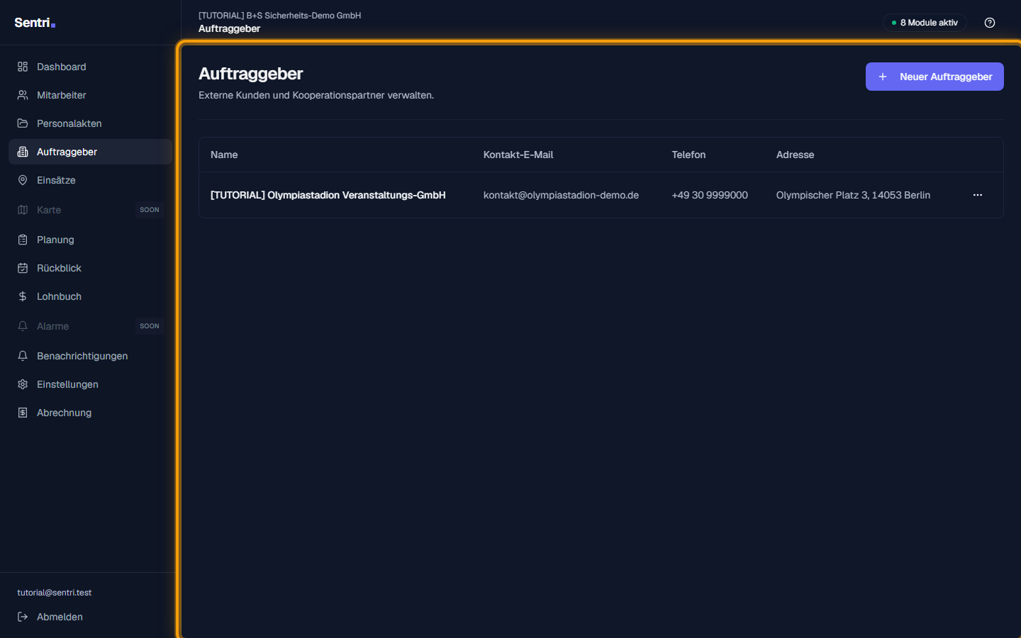 Auftraggeber Übersicht
