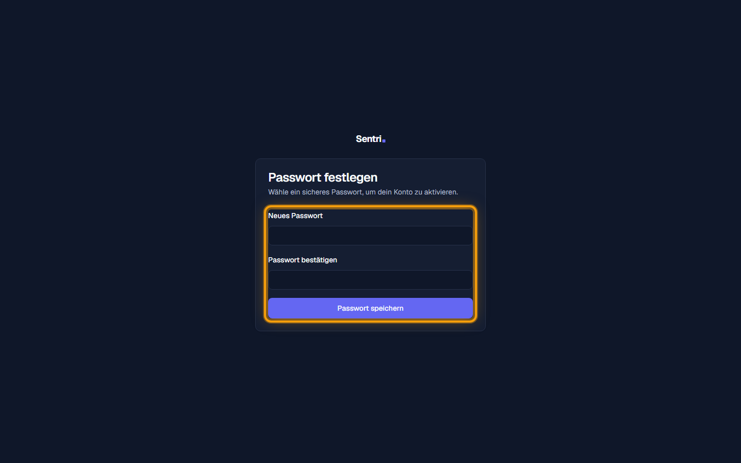 Set Passwort Screen